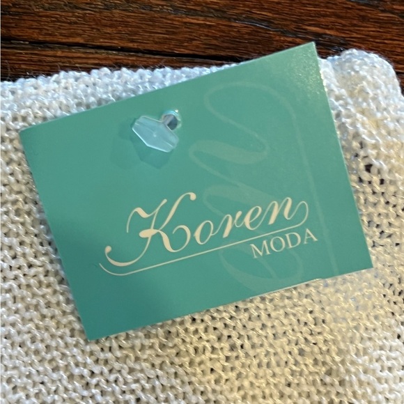 NWT Italian Asymmetric Knit Linen Dress with Handmade Floral Applique L cream - Picture 9 of 9